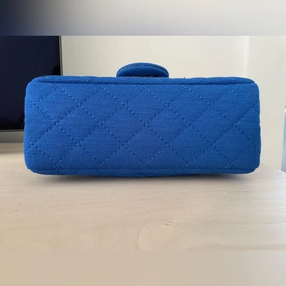 CHANEL 2.55 Mini Blue Quilted Cloth Shoulder Crossbody Bag - Picture 5 of 14